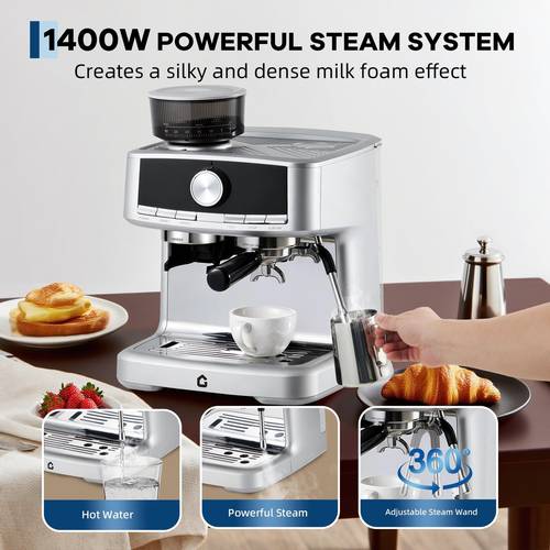 commercial coffee machines barista quality professional 20 bar italian style machine built in grinder and milk frother 1 5l removable water tank stainless spray paint
