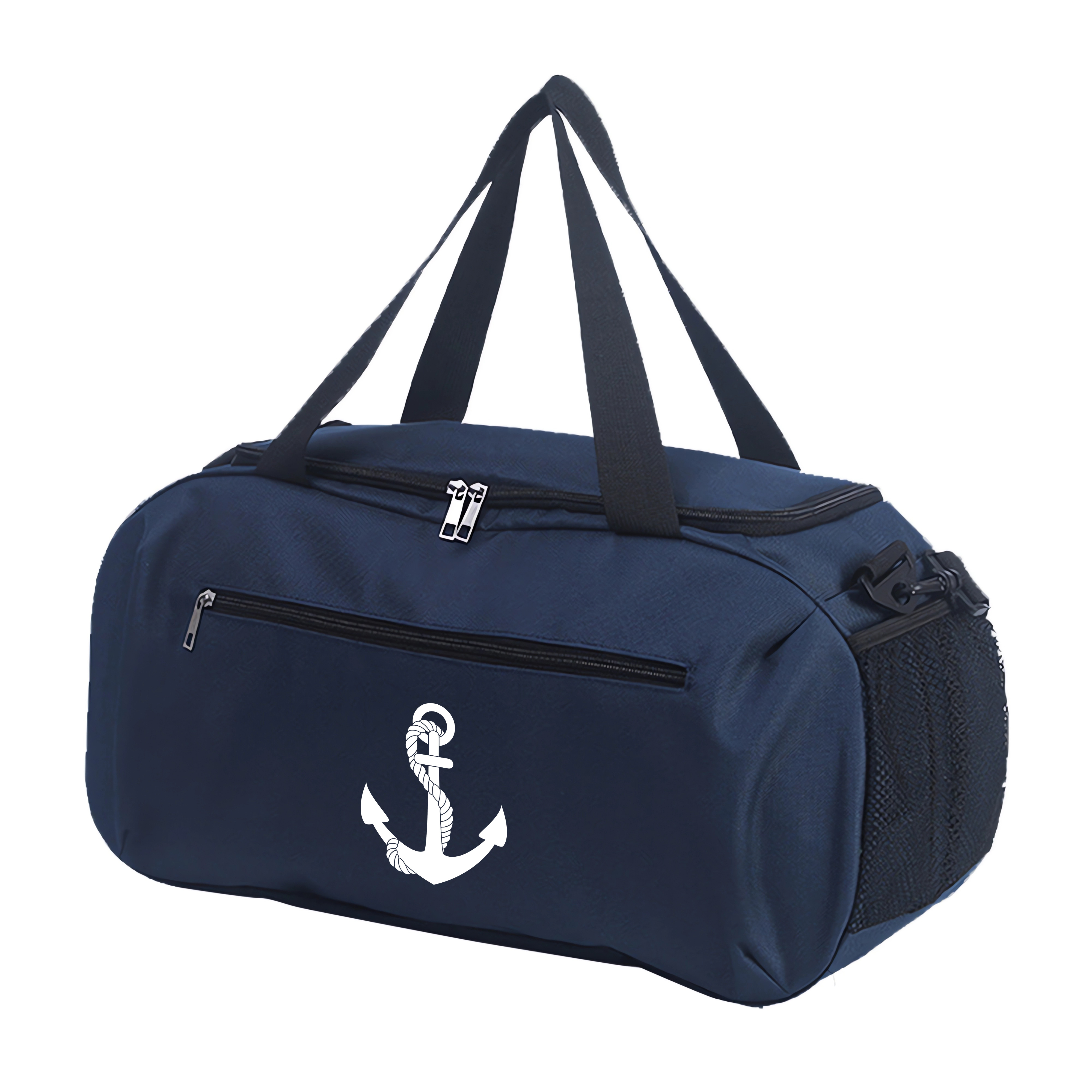 Image of Anchor Print Duffel Bag - Large Capacity Gym Bag, Ball Storage Handbag With Handle And Adjustable Shoulder Strap For Travel And Gym
