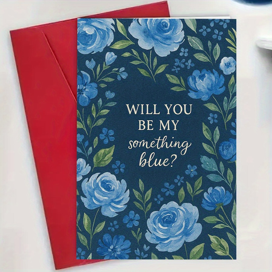 TEMU 1pc Elegant "will You Be ?" Wedding Card With Blue - Bridesmaids, Wedding Party Gifts, And Special Occasions - Includes Red Envelope, Bridesmaid