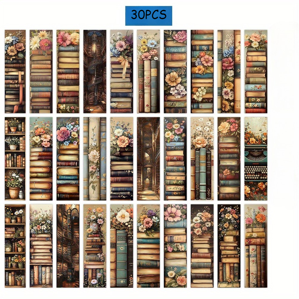 TEMU 30pcs Vintage Book Bookmarks, Vintage Floral Bookmarks - Reading List Bookmarks, Reading Log , Bookworm Gift Bookmarks, Library Card, Book Lover