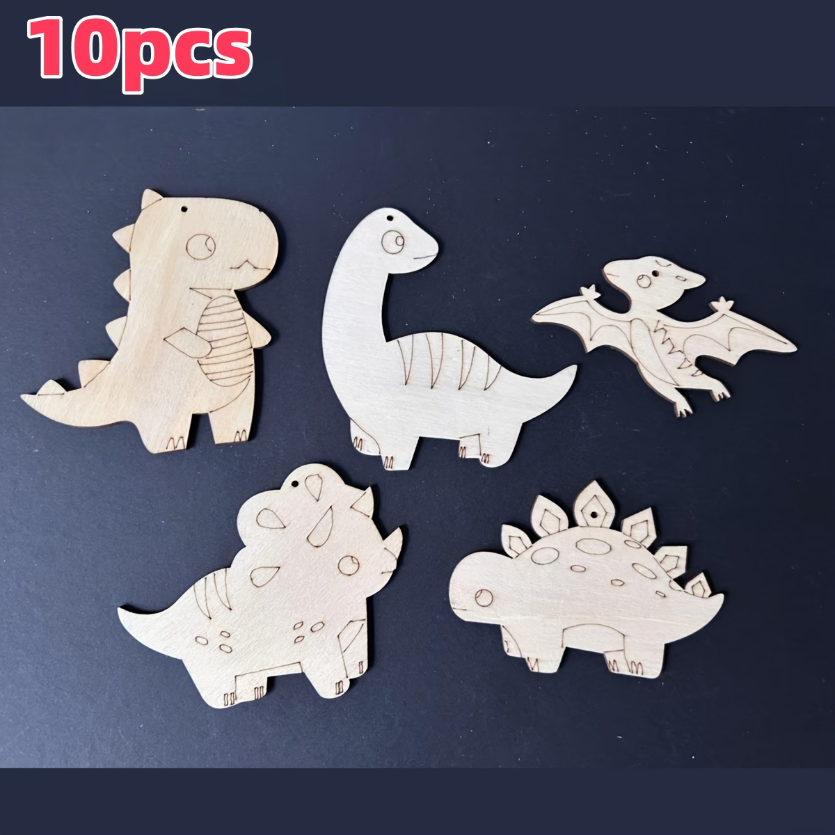 TEMU Juego de 10 piezas de dinosaurios de madera planos 2D - Adecuado para bricolaje, decoración del hogar y regalos , decoración para fiestas, 2D