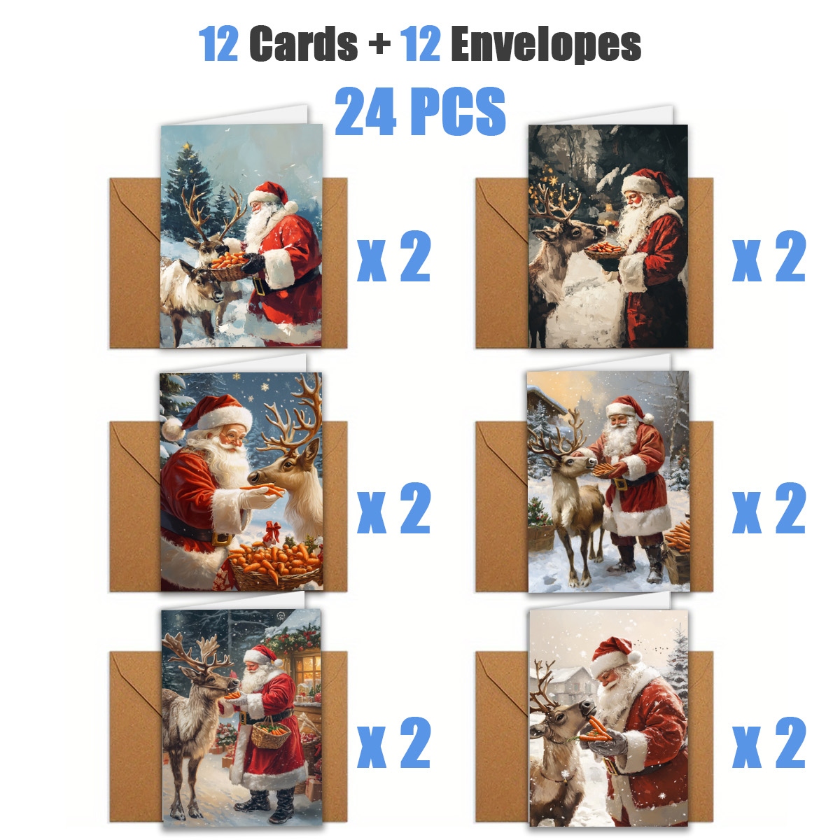 TEMU 1 Set/ 12 stuks/ 24 stuks Kerstmis Kerstman en Rendier Interactieve Wenskaarten | Inclusief Enveloppen, Wenskaarten | Perfect voor Verjaardagen,