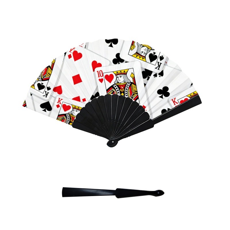 TEMU Playing Cards Print Handheld Folding Fan, Plastic Face & Ribs 1pc, Portable Lightweight Hand Fan With Spades Hearts Clubs Pattern, Ideal For