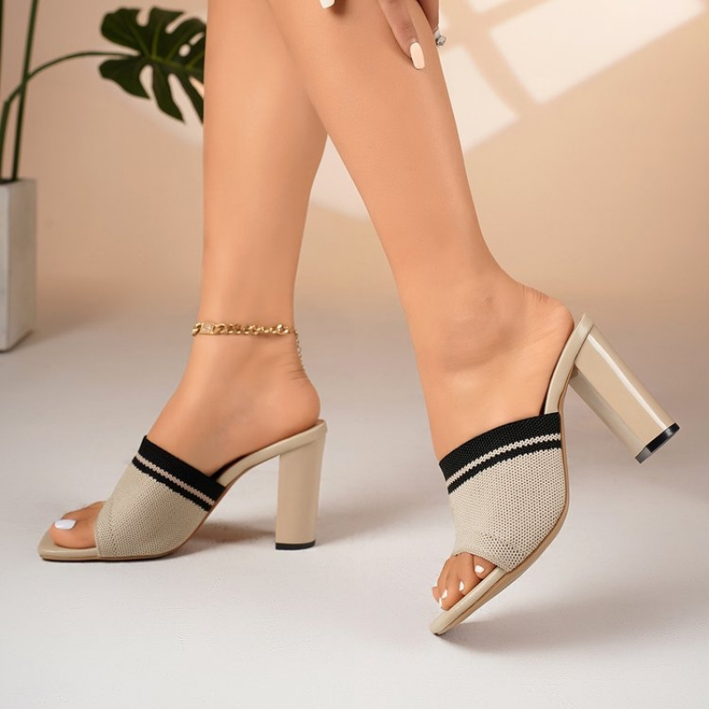 TEMU Women's Summer Fabric High Heel Open-toe Chunky Heel Sandals, Fashionable And Versatile Color-, Elegant And Comfortable, Women Shoes