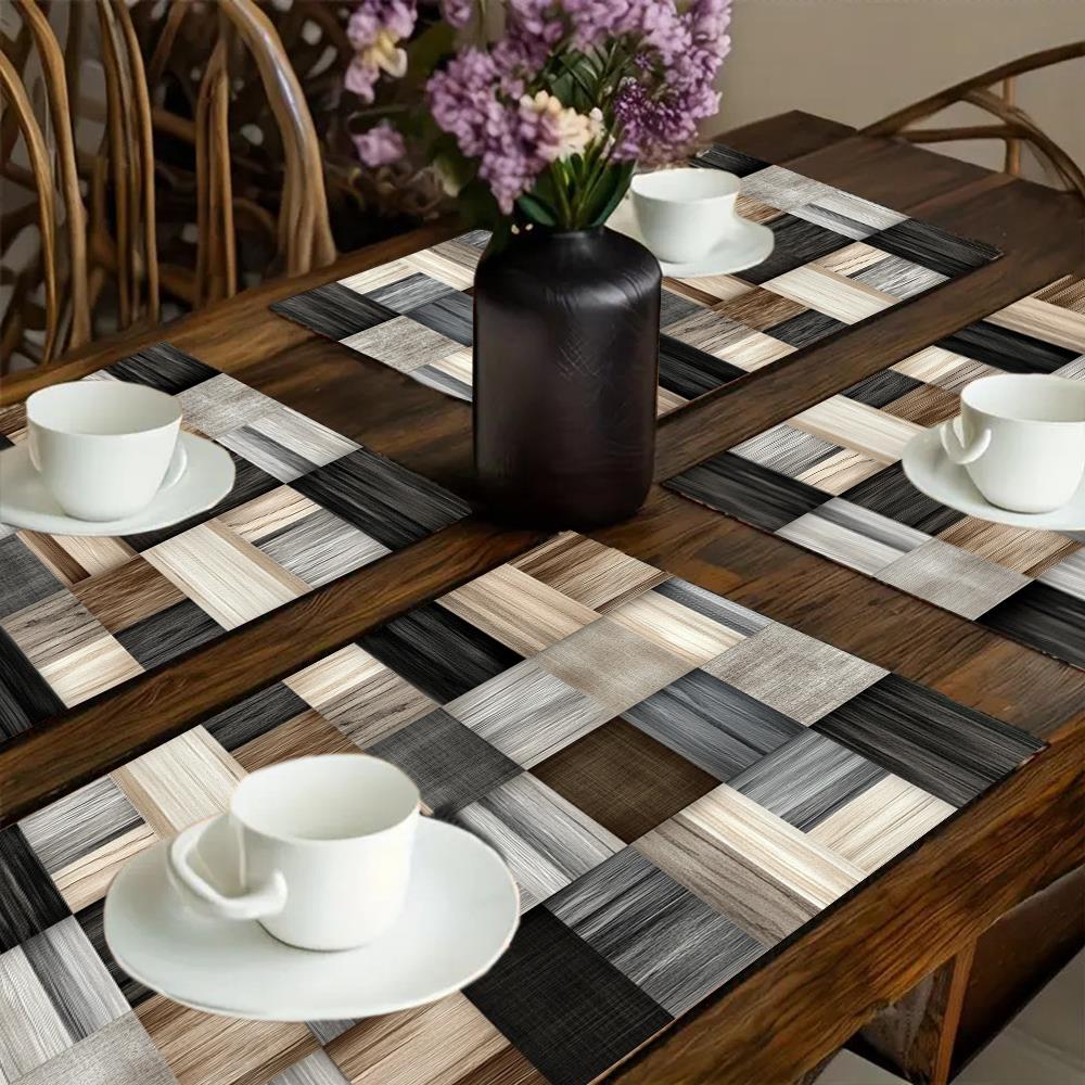 TEMU 4pcs Placemats, 12x18 Table Mats, Design An Elegant And Modern Pattern With Squares Of, For Holiday Dining Decor, Holiday Table Setting, Home