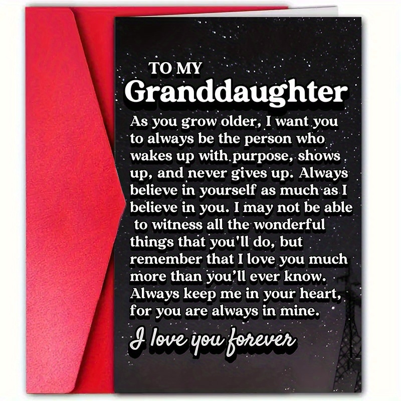 TEMU 1 Genuine Granddaughter Birthday Card With Envelope - " In My Heart" Greeting, 4.72x7.09 Inch Starry Night Design With Red Envelope, Keepsake