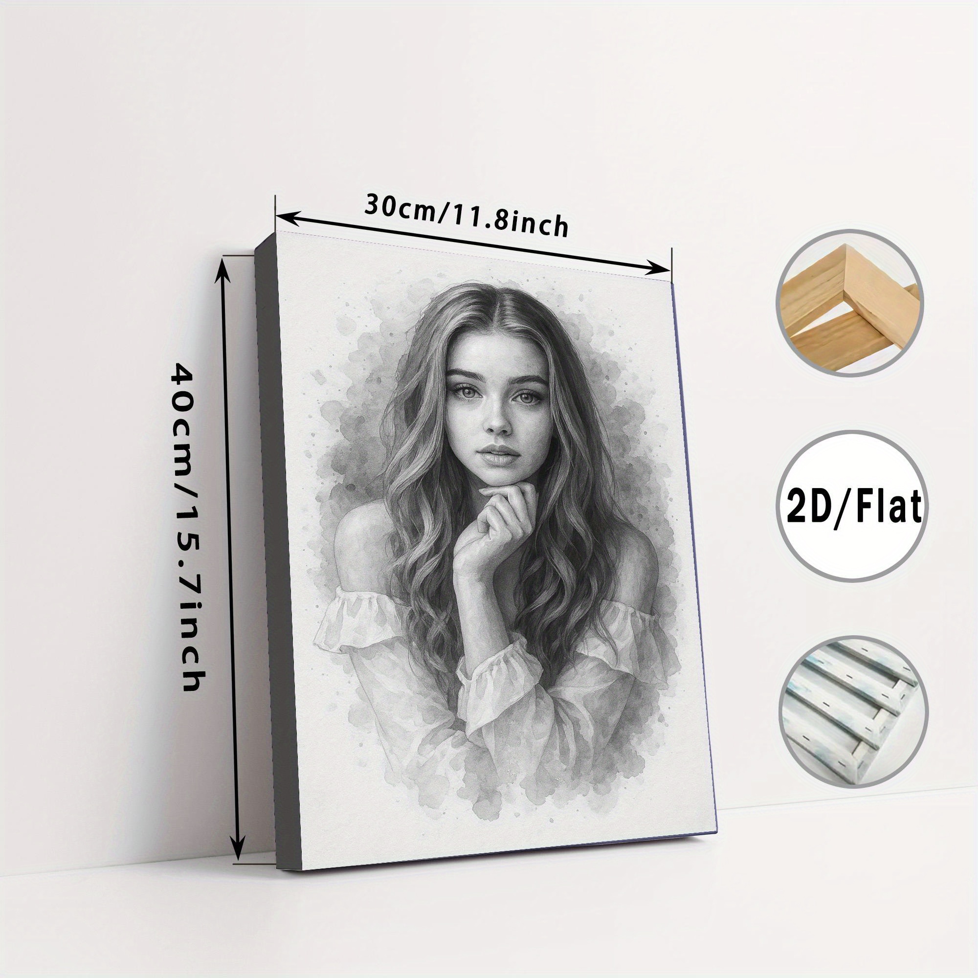 E-shop 2D Flach, 2D Flach, 1 Stück personalisierter -Tinten-Effekt Leinwanddruck - personalisierte Foto-Wanddeko, geeignet für Hochzeiten, Verlobungen,