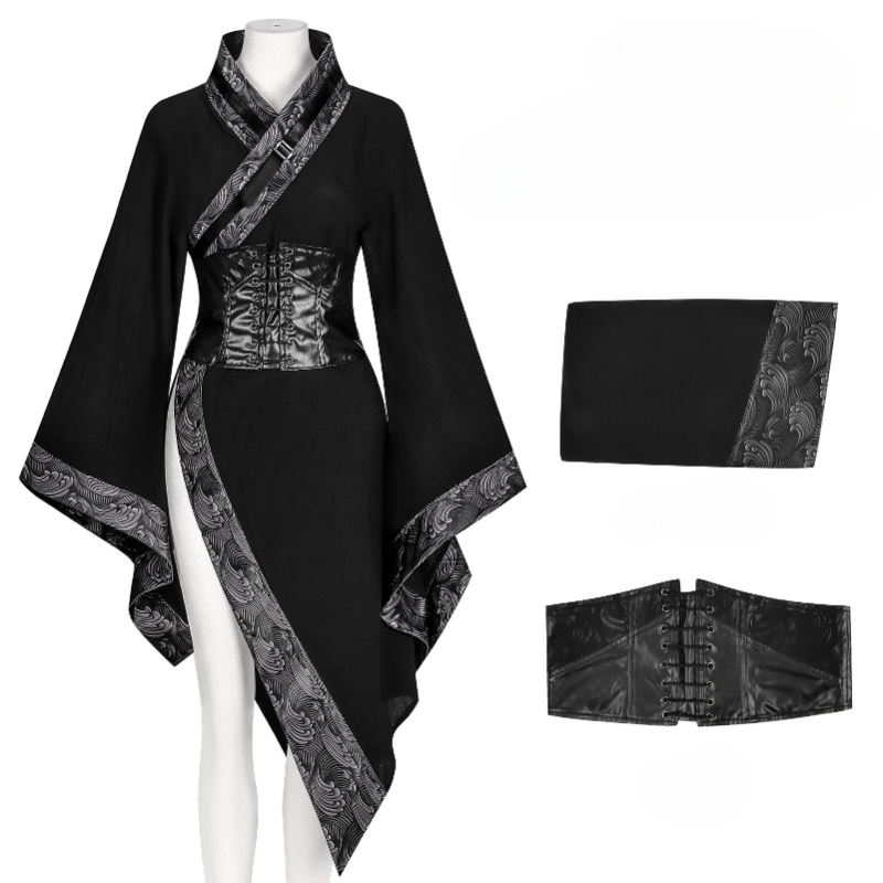 Dark Gothic Chinese Cosplay Costume Suitable For Stage Performances & Themed Parties - Retro Short Top Dress With Traditional Chinese Style Outfit For Renaissance , Events, Clothing