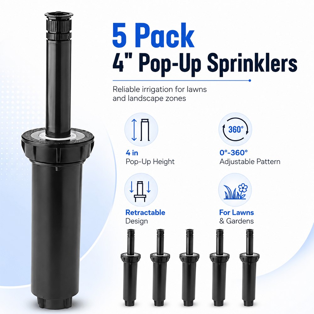 TEMU 1804van 1800 Series Professional 4 Inch Pop-up Sprinkler Head, 5pcs Set - Lawn Sprinkler With Adjustable 0-360 Degree Arc Nozzle Pattern, Up To