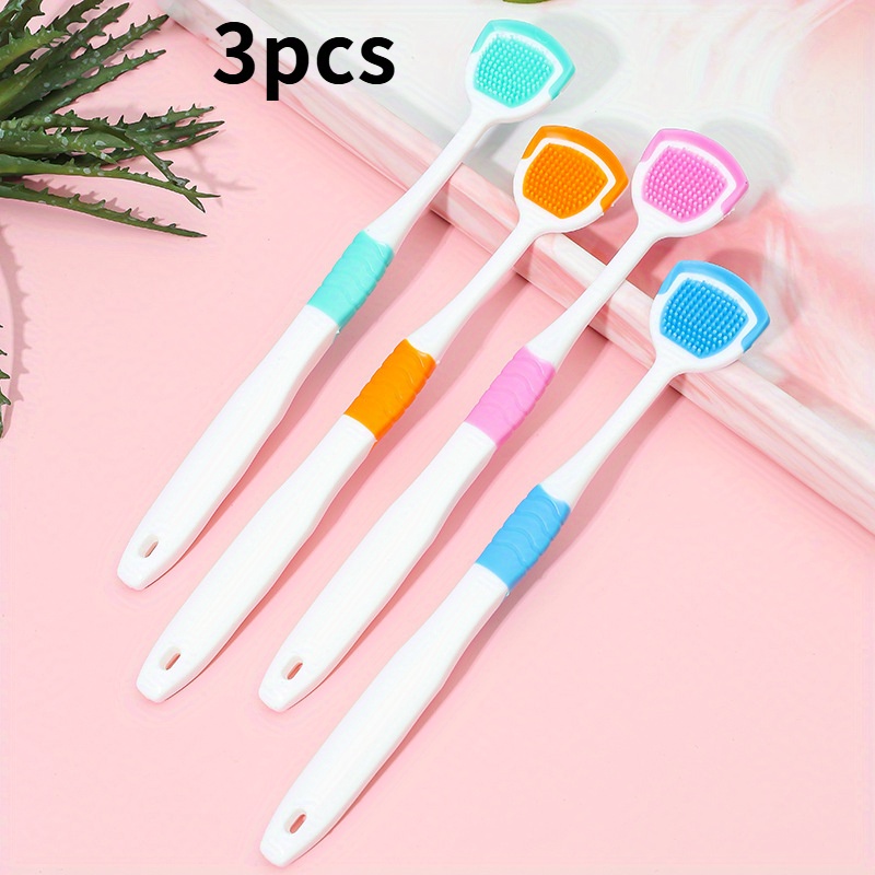 Image of Plastic Tongue Coating Cleaner For Controlling Bad Breath, Toothbrush 3pc, Oral Hygiene Cleaner, Random Color, Oral Care Tool Random Color