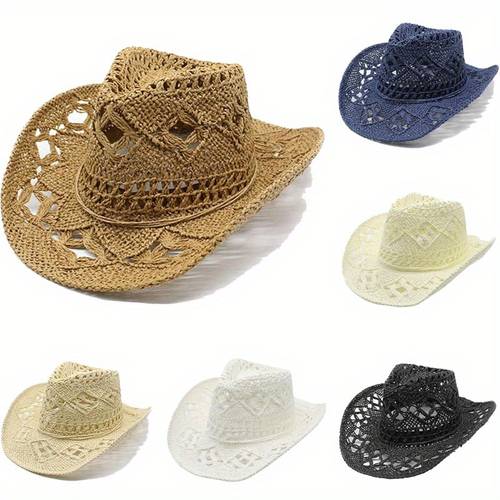 womens straw cowboy hats western beach hats for women holiday foldable vacation summer sun hat with wide brim
