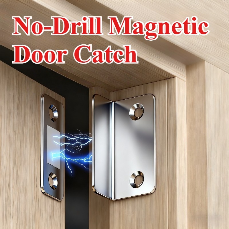 TEMU 20pcs (8pcs Screws, 8pcs Tapes & 4pcs Magnetic Metal Plates) Heavy-duty Magnetic Door - No Drill Installation, Door Lock With Strong, Mounting, Seamless Release, For Cabinets, Sliding Doors