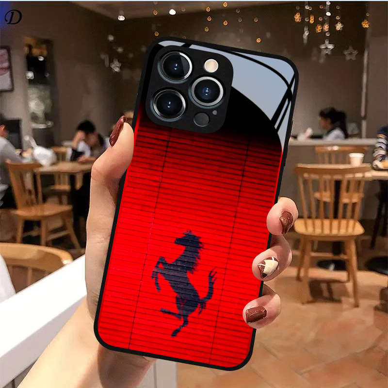 TEMU Phone Case: Red Shadow Horse Pattern Tempered Glass Phone Case For Iphone 17, 17 Pro, 17 Pro Max, Iphone 16, 16 Pro, 16 Pro Max, Iphone 15, 15