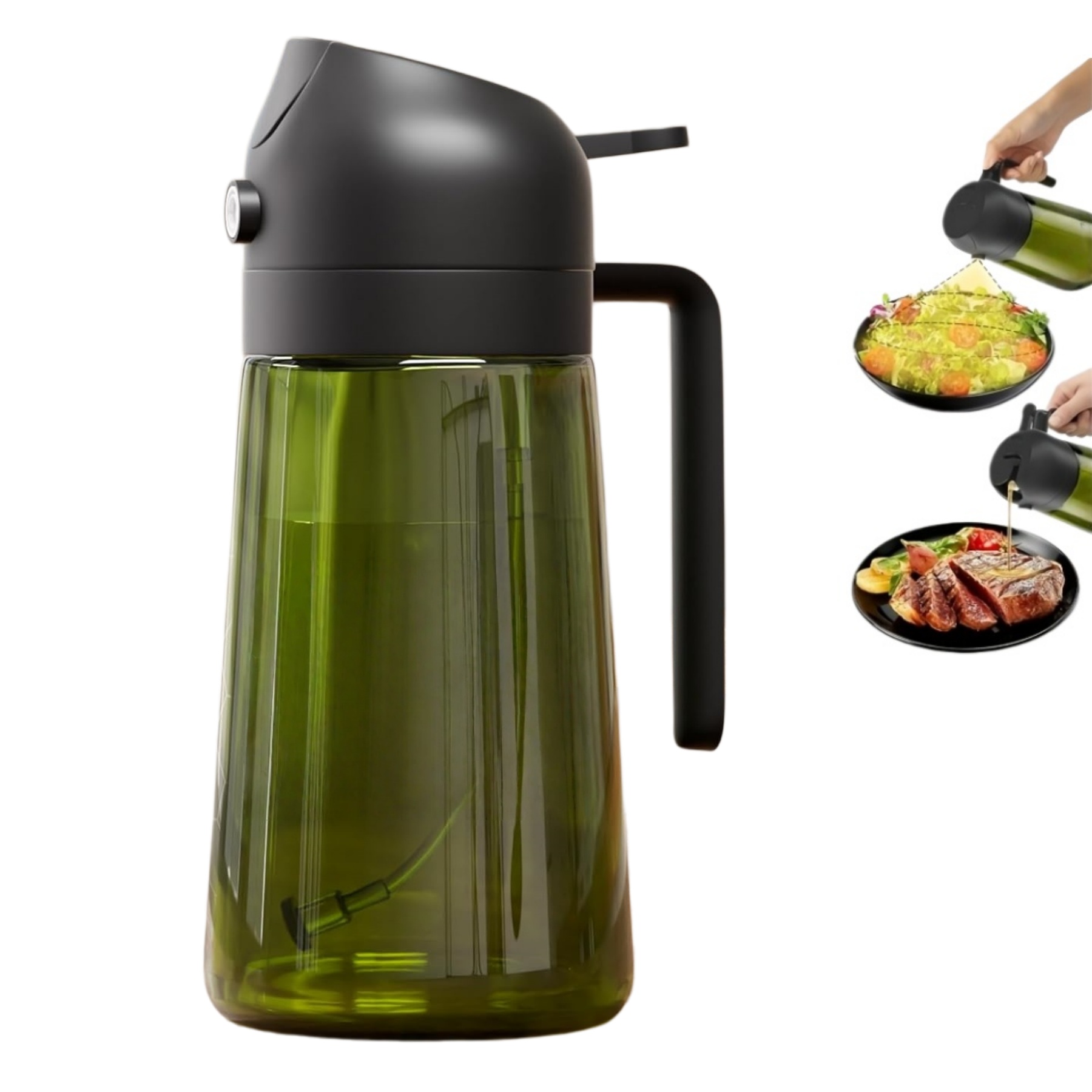 TEMU Glass Olive Oil Dispenser For Kitchen, 2-in-1 Olive Oil Sprayer & Dispenserispenser Bottle & Oil Sprayer For Cooking, Auto Flip Cap, 18oz Bottle
