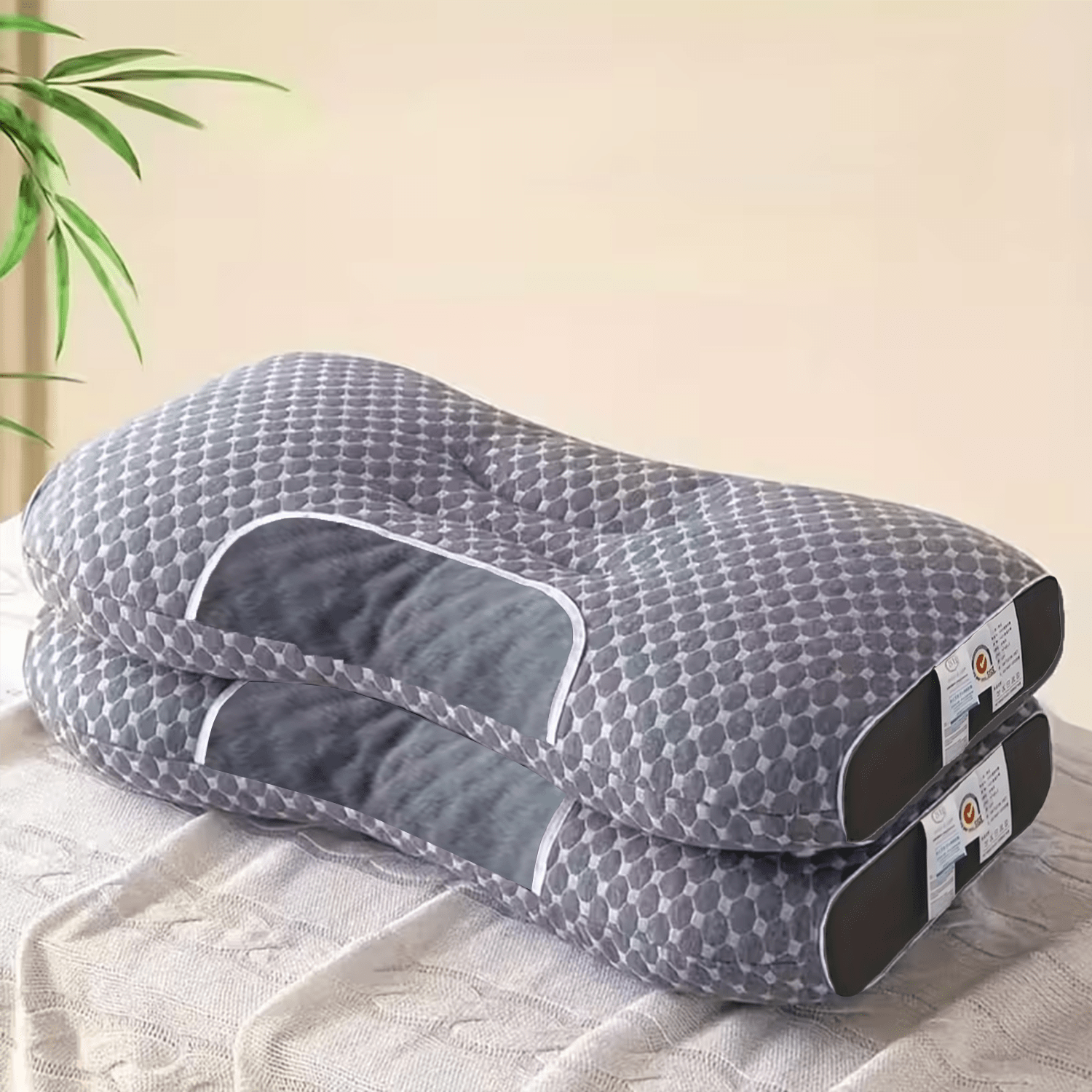 TEMU Lot de 2 oreillers cervicaux , oreiller de sommeil ergonomique profilé avec support réglable, housse de coussin amovible et âme d'oreiller de