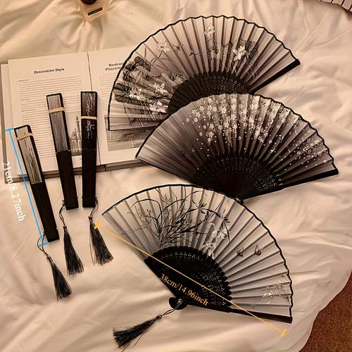 folding hand fan asian style ancient chinese tassel fan portable dance fan wedding fan hanfu qipao accessory home decoration