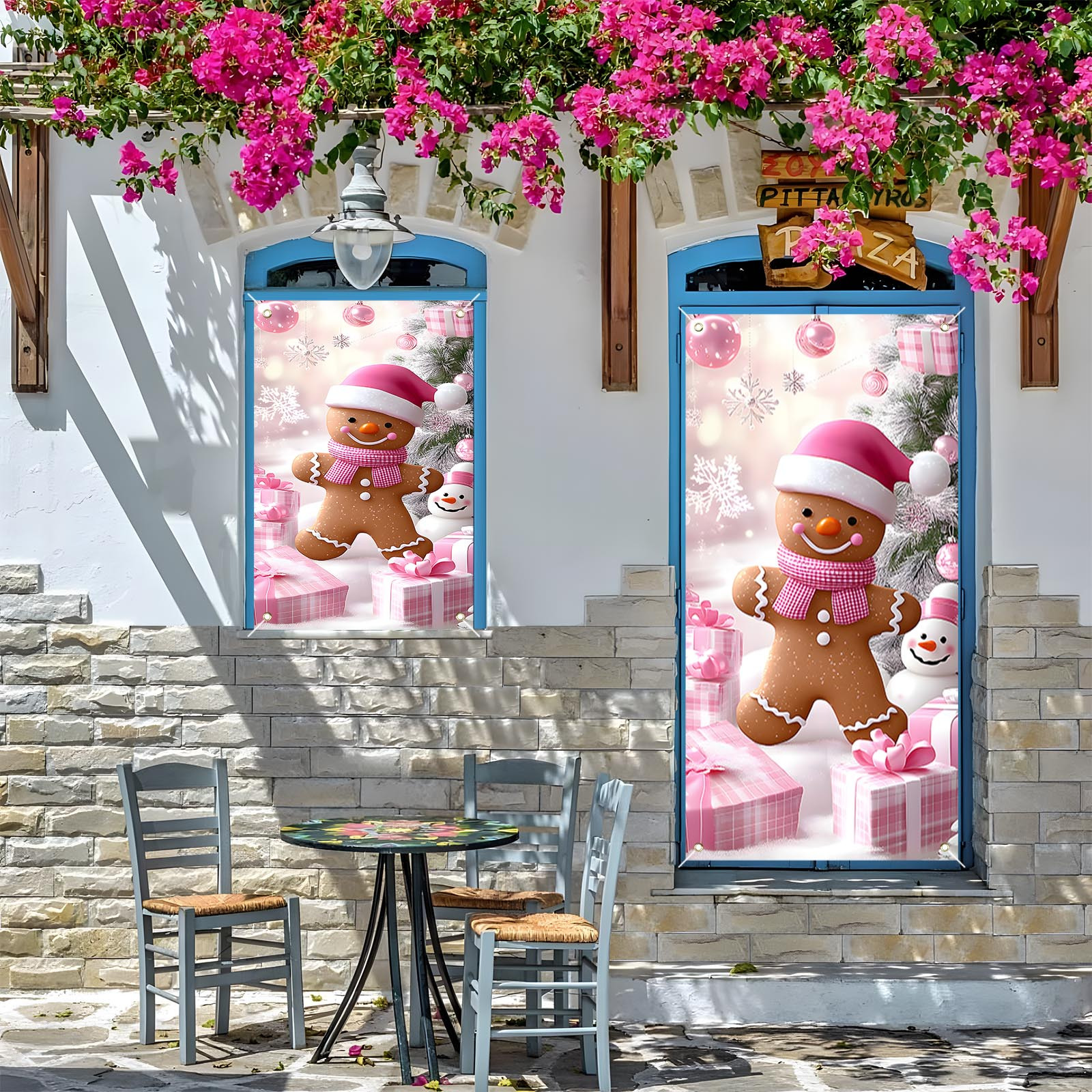 Bannière De Porte Joyeux Noël En Forme De Bonhomme En Pain D'épice - 185x90 Cm, Polyester, Intérieur/extérieur - 4