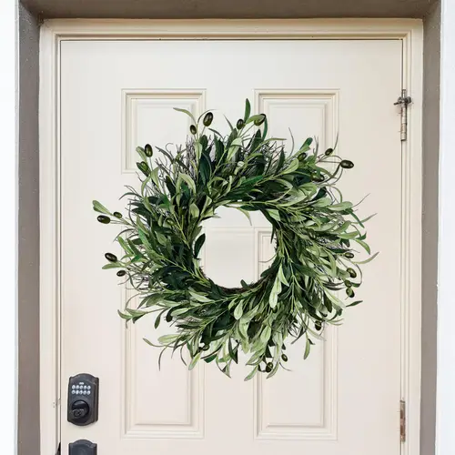 17 inches artificial wreath greenery wreath with olive leaves olive bean for front door indoor outdoor farmhouse home wall window festival wedding decor