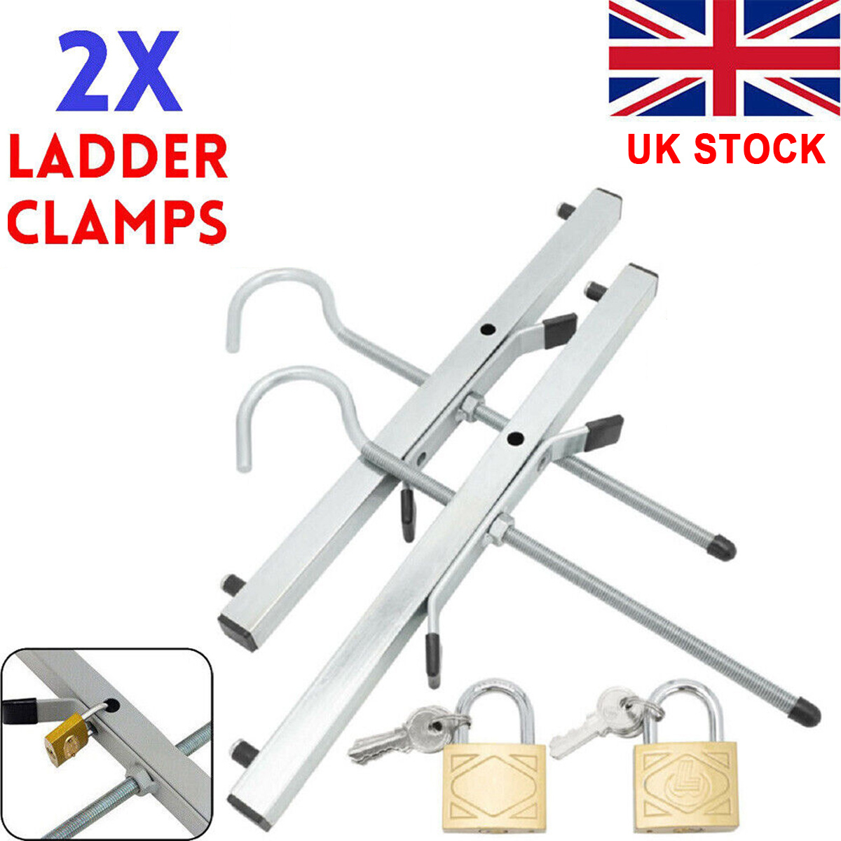 TEMU 2pcs Heavy-duty Steel Ladder Roof Rack Locks With 2 Keys & Padlocks - Adjustable -theft Clamps, -free Installation For Car Roof/roof Mount
