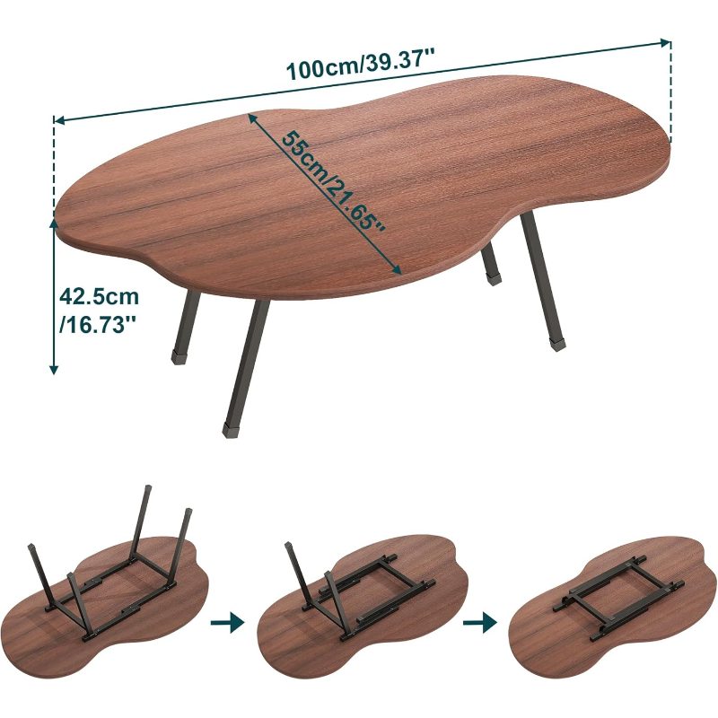 2026 folding coffee table medium irregular center table portable cloud shape folding table coffee tables for small spaces living room bedroom entryway easy assembly walnut wood