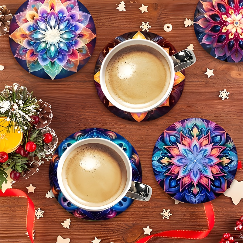 TEMU 6pcs Set Of Colorful Mandala Wooden Coasters - Ideal For Coffee And Tea - A Great Table Protector For Christmas, Halloween, Easter, And