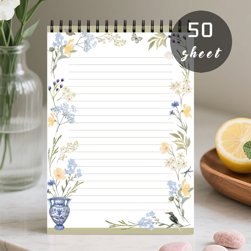 TEMU 1pc Floral Border Notepad, Spiral Daily Planner Notebook With And , Task Checklist Organizer Agenda Pad For Work, Note And To-do Organization