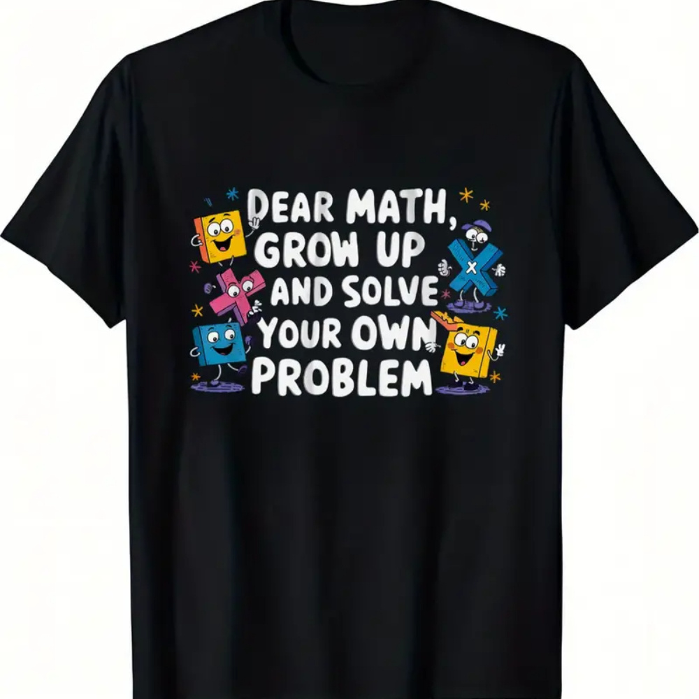 

Kids' Cotton T-shirt With " Math" Print, Crew Neck, Casual Top, Medium Stretch, 180g/m2, Comfortable & Breathable For Outdoor Play & Fun - Ideal For Christmas, Thanksgiving, Halloween Gifts