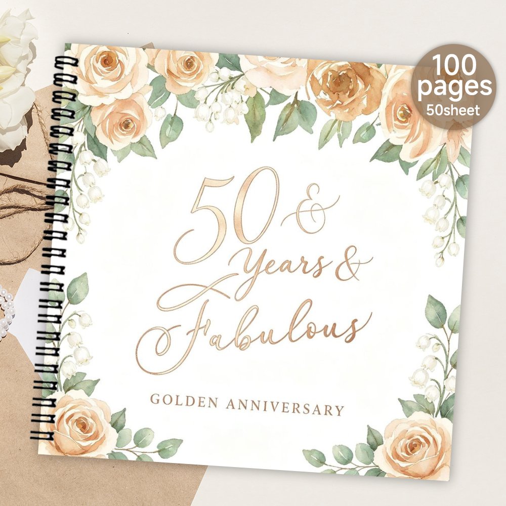 TEMU 'or 1 pièce, ' pour invités 50e anniversaire à , livre de messages et floraux aquarelle, cadeau significatif et album souvenir pour et