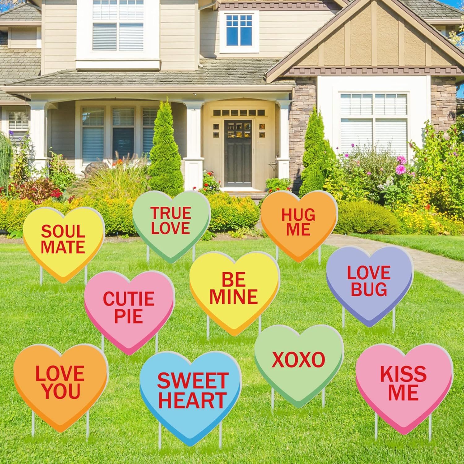 

6pcs Valentine's Day Heart Yard Signs, Freestanding Plastic Candy Conversation Stakes, Waterproof Lawn Pathway , No Electricity Needed