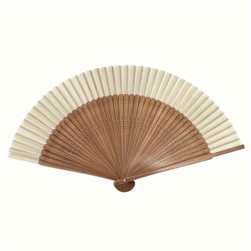 1pc retro bamboo folding fan portable summer handheld fan heart shaped origami fan with wooden frame and white paper blades   mothers day graduation ceremony birthday gifts and accessories wood framed fan bamboo decoration