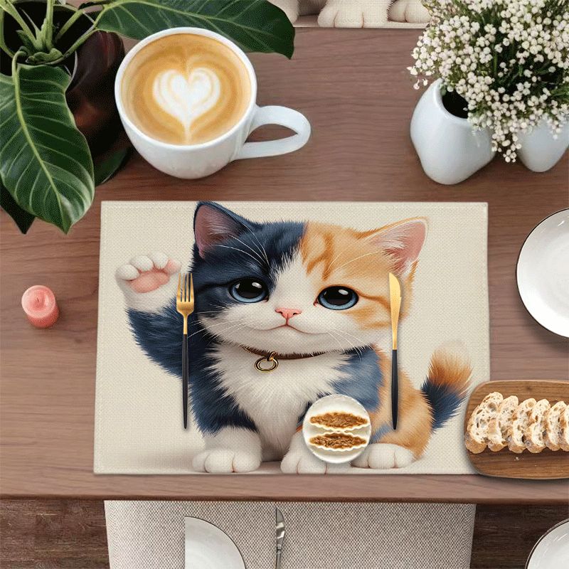Rechteckige Katzen Platzsets Abwaschbare Polyester Tischsets_voghion.com