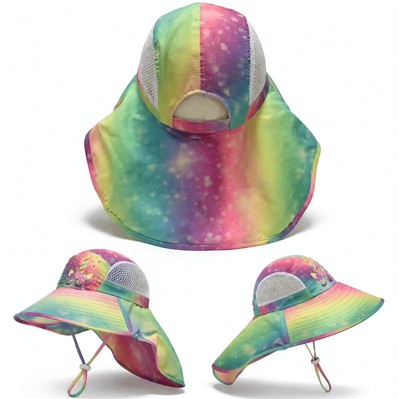 Image of Girls' Summer Unicorn Rainbow Hat, Wide Brim Cape Design, Lightweight And Breathable, Cute And Stylish