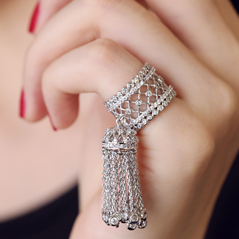 TEMU Anillo de borla con de circonita micro-sintética estilo bohemio coreano, 1 pieza - Anillo articulado con articulada y baño de oro K, adecuado