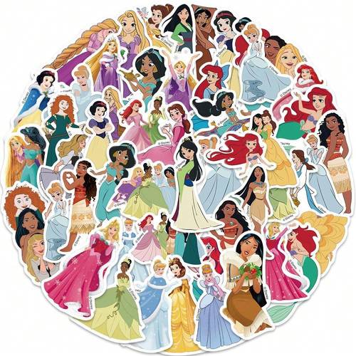 50pcs princess series pvc stickers including etc suitable for laptop water bottle luggage notebook decoration christmas birthday gift for