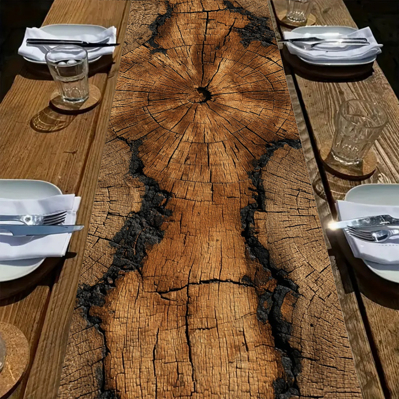 TEMU 1 Natural-themed Tree-ring Texture Printed Tablecloth, Brown Design, Retro Pattern Printing, Suitable For Festivals, Parties, Picnics,