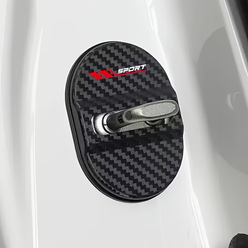 TEMU 4pcs Set Of Car Door Lock Protective Covers, Sporty Carbon Fiber Texture, Car Door Lock Shock-absorbing Protective Covers, Self-adhesive Locking