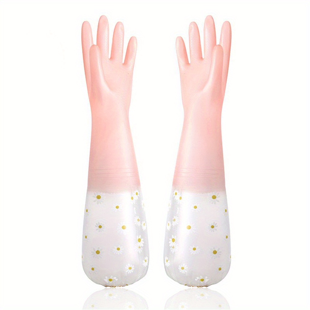 1pair of long sleeved daisy rubber gloves soft flexible and reusable suitable for dishwashing kitchen cleaning oven maintenance and pet care details 5