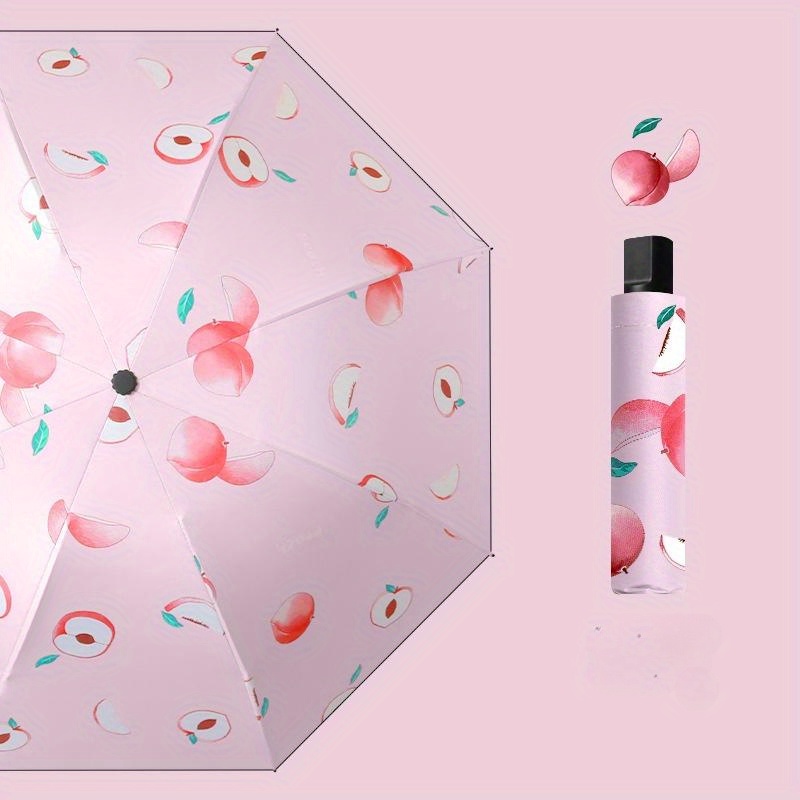 TEMU Portable Uv Umbrella, Cute Color, Uv Umbrella, Uv Protection, Fruit Pattern, Rain Protection, Foldable, Sun Protection