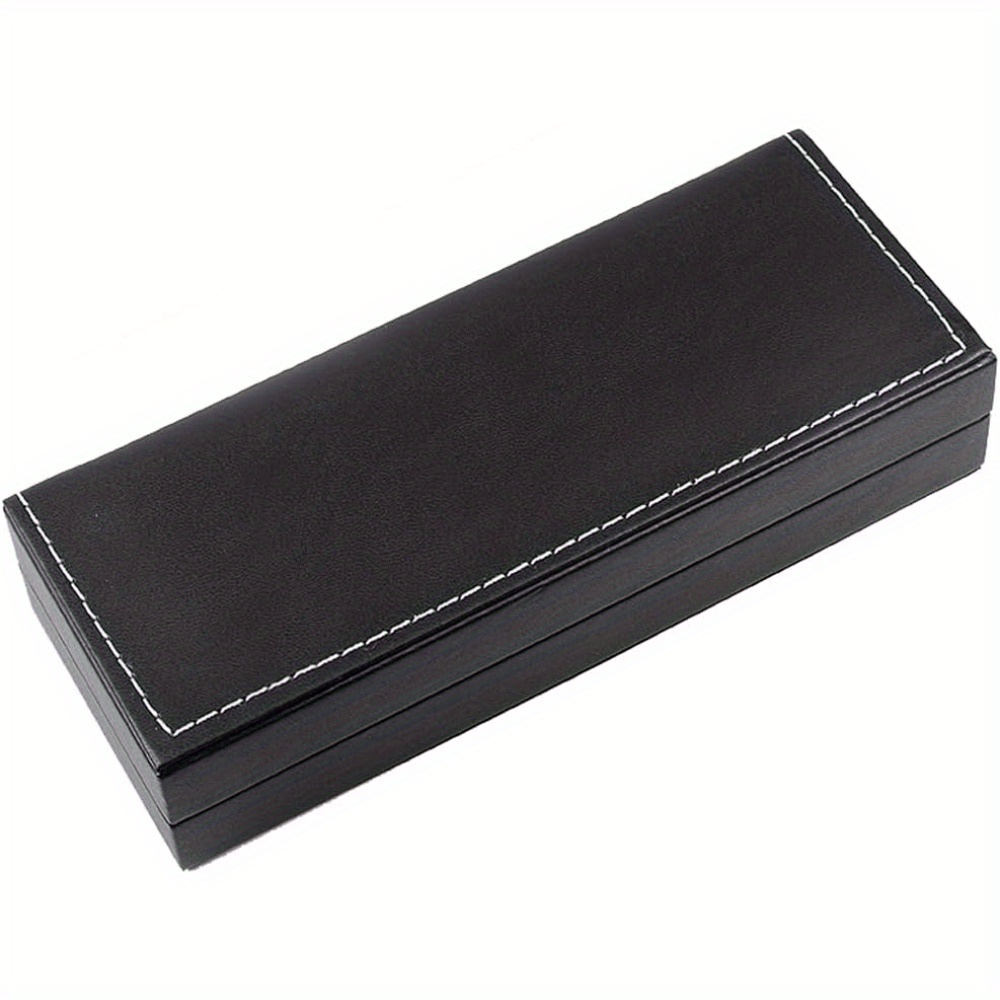 TEMU 1pc Black Pu Leather Pen Gift Box - Elegant Rectangle Display Case For Ballpoint & Fountain Pens, Single Pen Organizer With Stitched Edges, Men