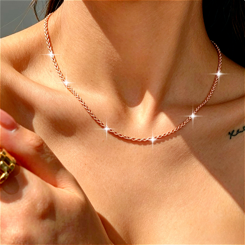 Unisex Waterproof Rose Golden Twisted Rope Chain Necklace