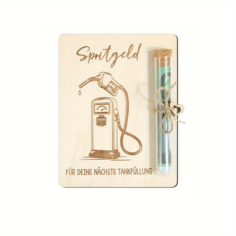 Image of German Wooden Gift Box With Test Tube - "spritgeld" Design, Ideal For License Passing, , And Home Decor, Includes Card And Ribbon, Perfect For Men And Women, Gift Boxes