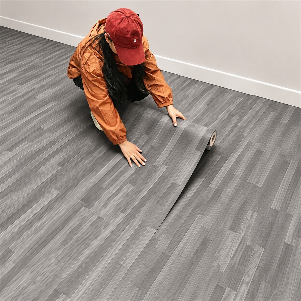 TEMU 1 Roll Gray Wood-look Flooring, Pvc Self-adhesive Floor Sticker, Waterproof And Oil-resistant, Oil-resistant Self-adhesive Sticker, Peel And