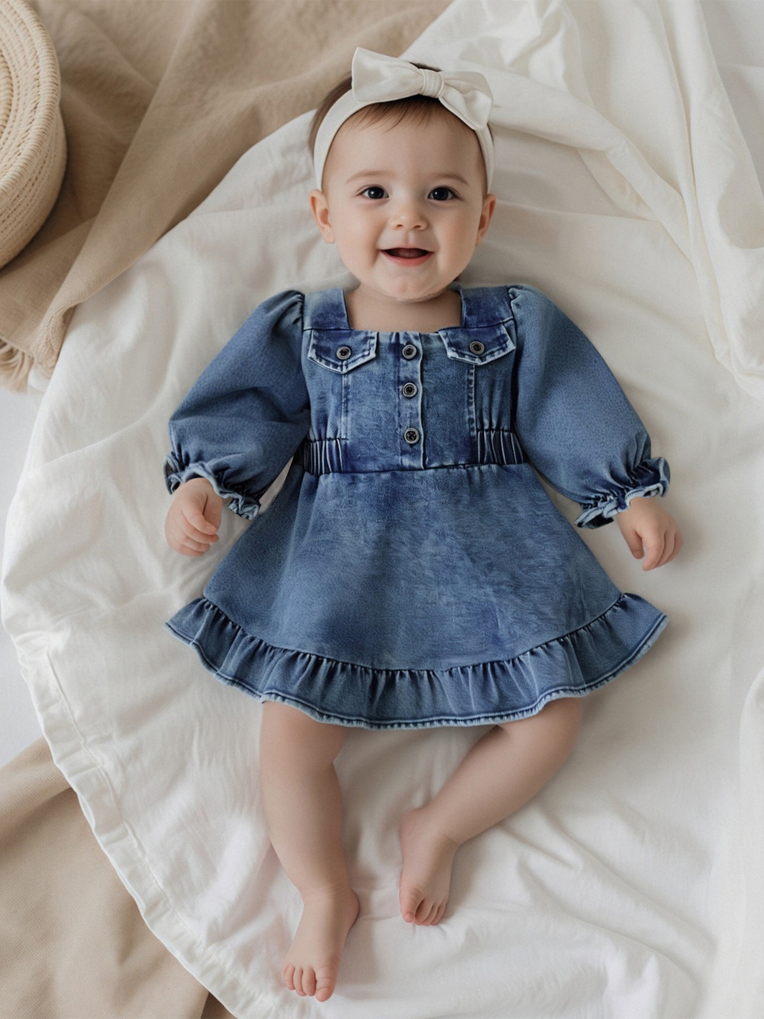 Robe D'été At Last Pour Fille – Taille M, En Jean Bleu à Bretelles Ajustables