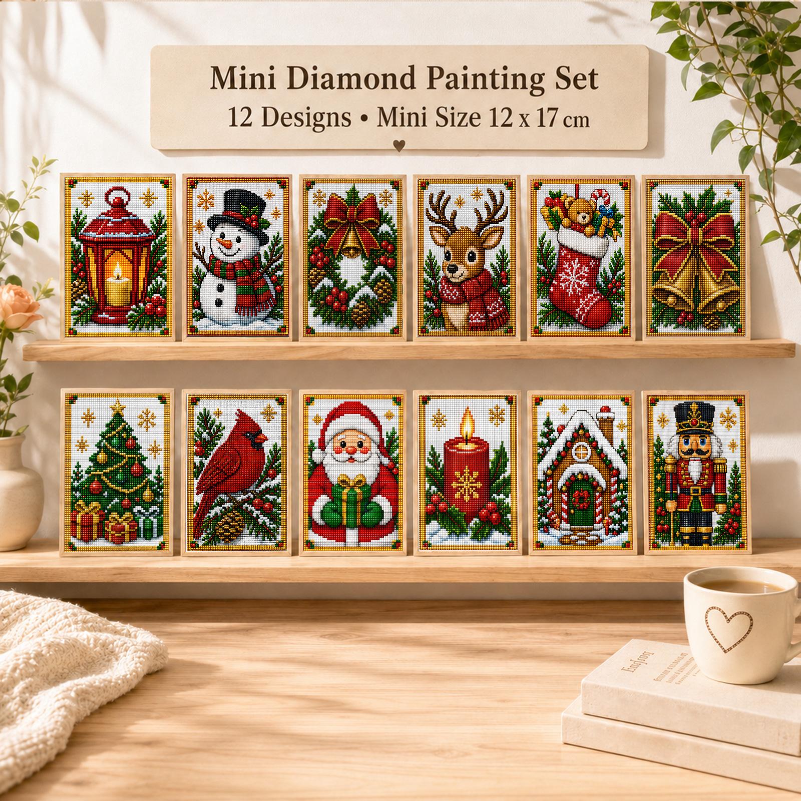 TEMU 12pcs 5d Christmas Holiday Themed Diamond Painting Kit For Adults & Beginners, Small Size 12x17cm/ 4.72x6.69in Full Square Drill Canvas, Used As