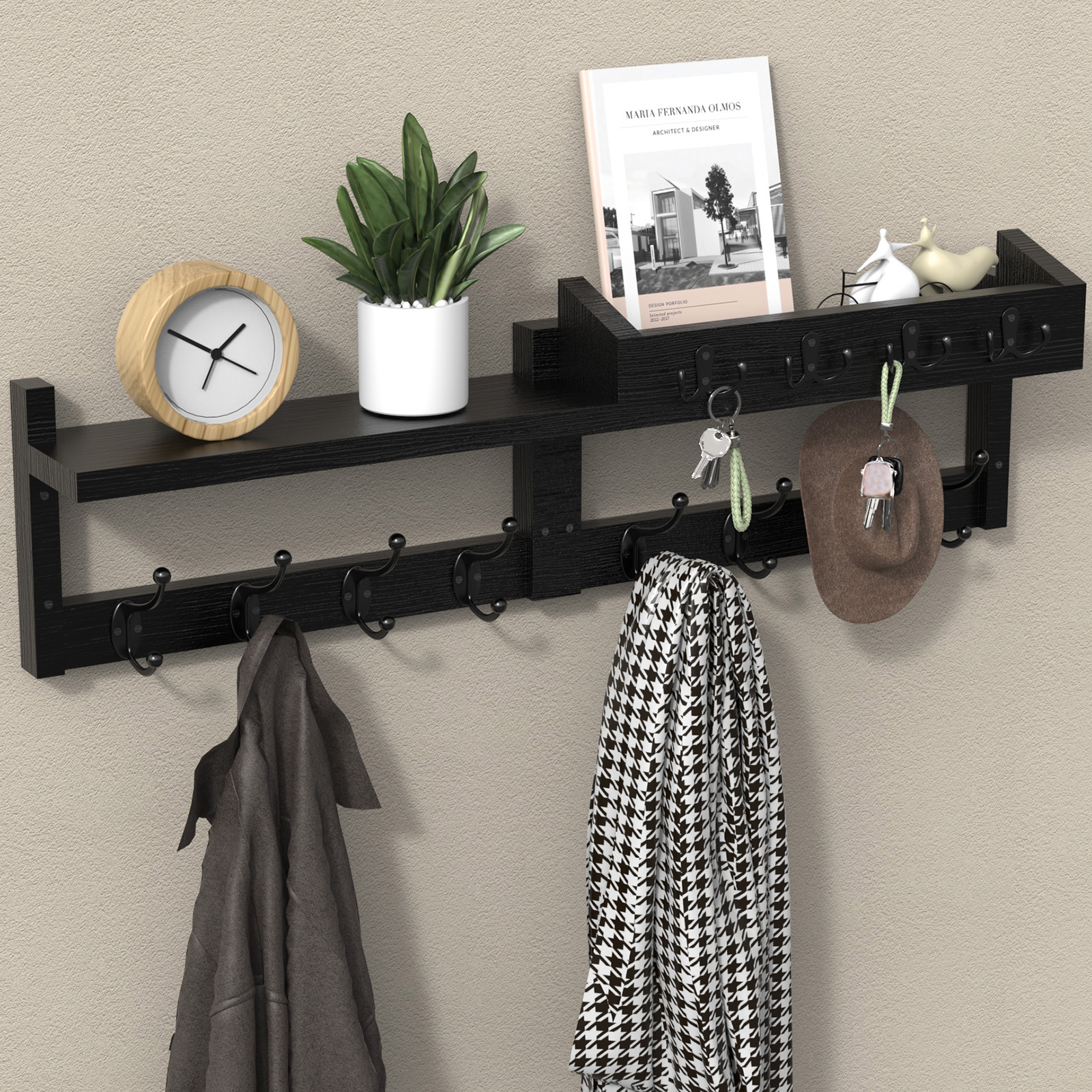 Wall Mounted Hangers, Living Room Entrance Wall Hooks, 8 Clothes Hooks And 4 Key Hooks, Entrance Key, Hat, And Clothing Placement Area. Easy To , Send Tools