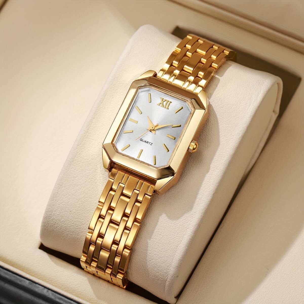 1pc Women'S Gift Watch Exquisite Fashion Square Roman Numeral Dial Versatile Quartz Wristwatch, Watch Box Not Included
