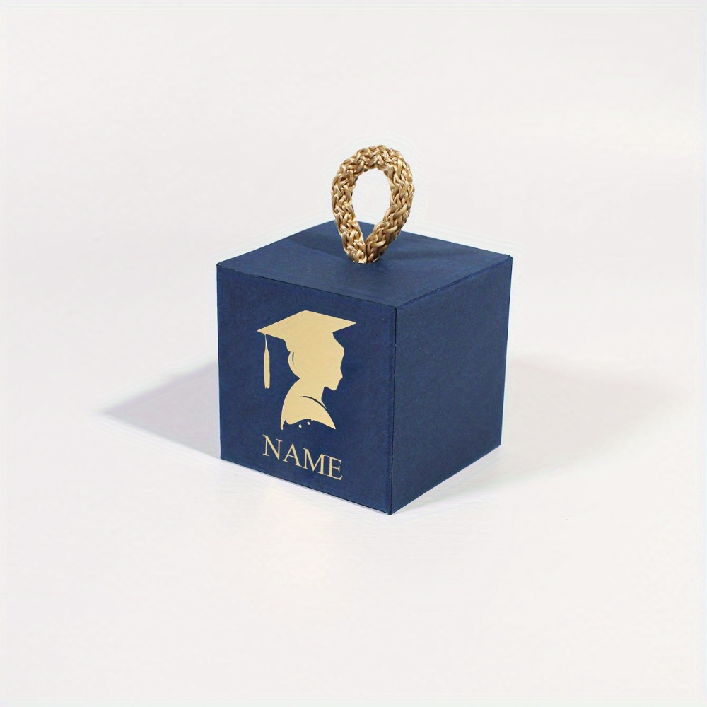 TEMU 10/50pcs Personalized Graduation Favor Box With Silhouette & Name â Cube Gift Box With Braided Handle â Custom Party Favor For Grad Celebrati