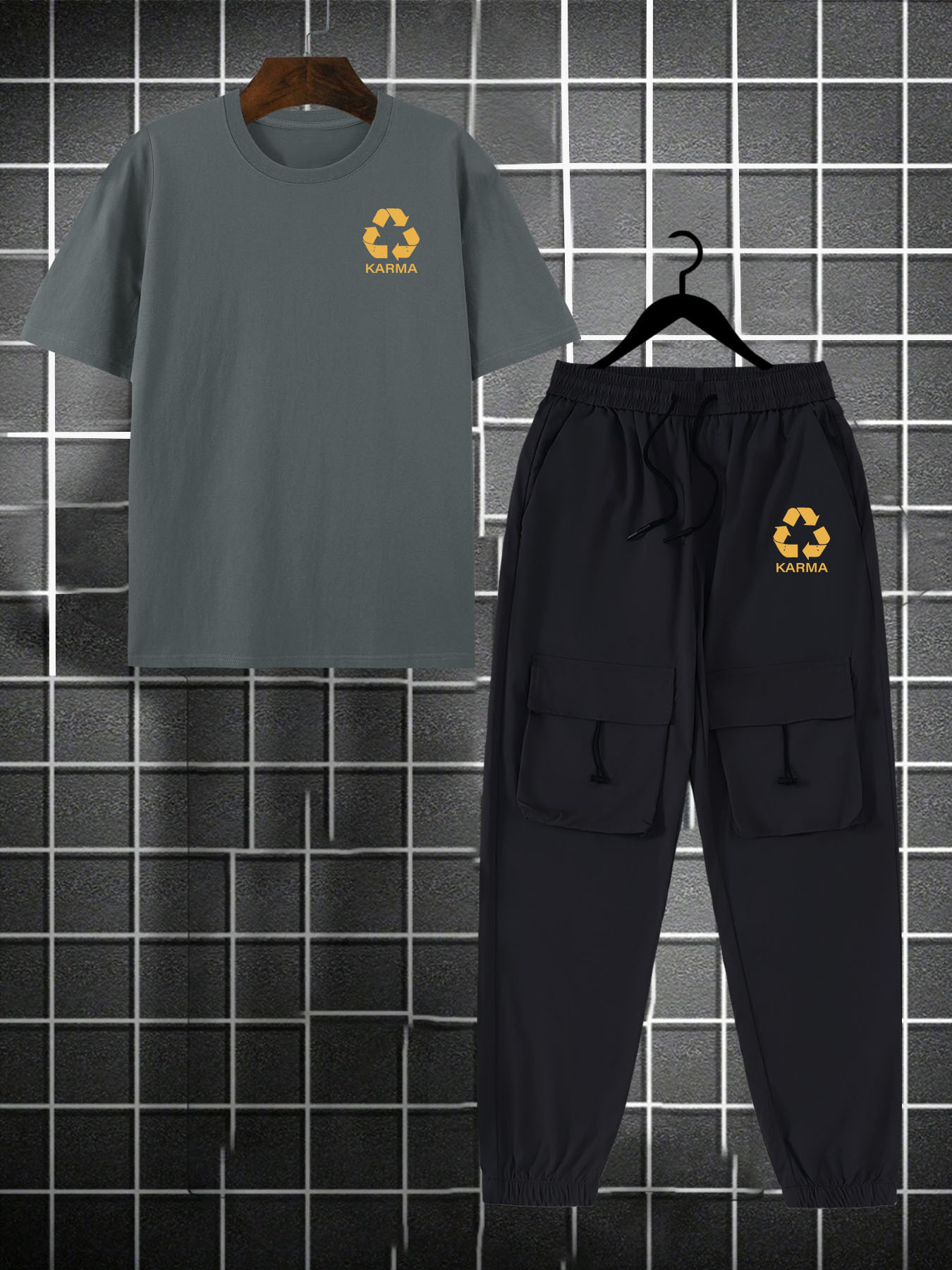 for KARMA Printed Men's Casual Trendy Tracksuit with Top and Comfortable Work Pants