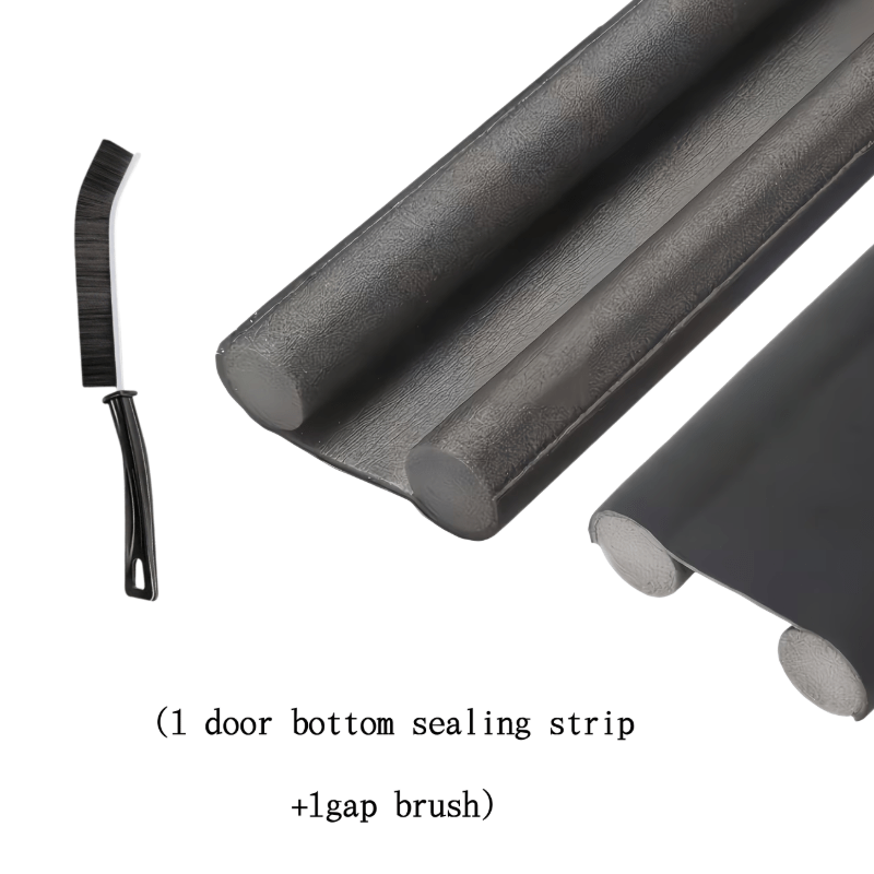 TEMU 2pcs Set: 1 Door Bottom Seal Strip + 1 Brush. Flexible Door Bottom Weatherstrip, Double-sided Soundproof Door Seal, Windproof, Dustproof, And