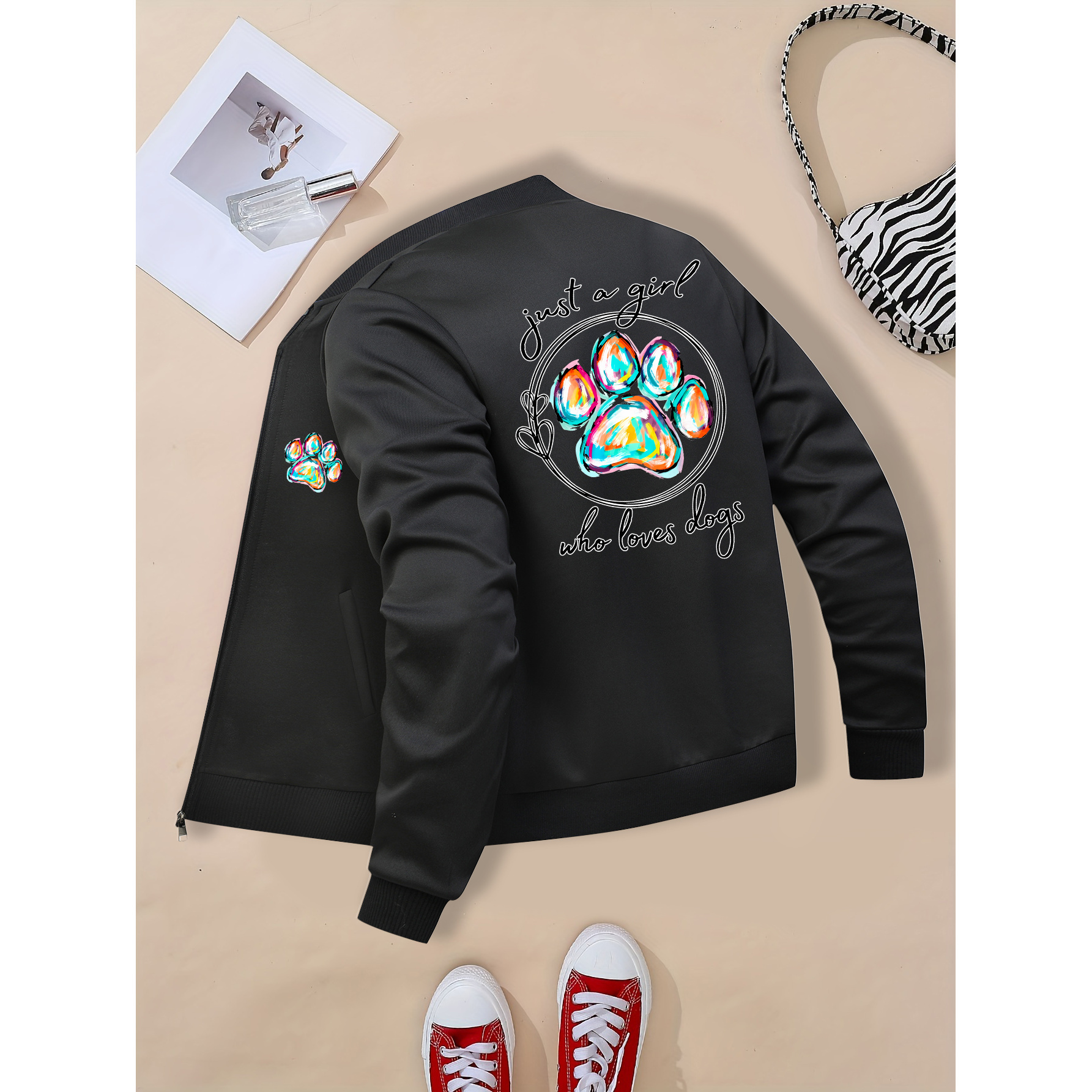 

Who Spring/autumn/winter Printed Women's Casual Jacket With Collar And Zipper Long Sleeve